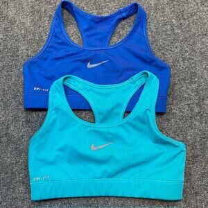 Lot of 2 Nike Pro Dri Fit aqua blue Racerback Sports Bra Women Medium Activewear